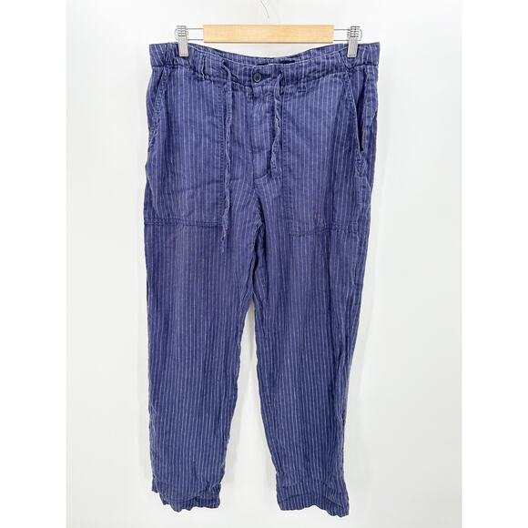Tommy Hilfiger Striped Linen Blend Pants Drawstring Waist Casual Trousers Large - Picture 1 of 8